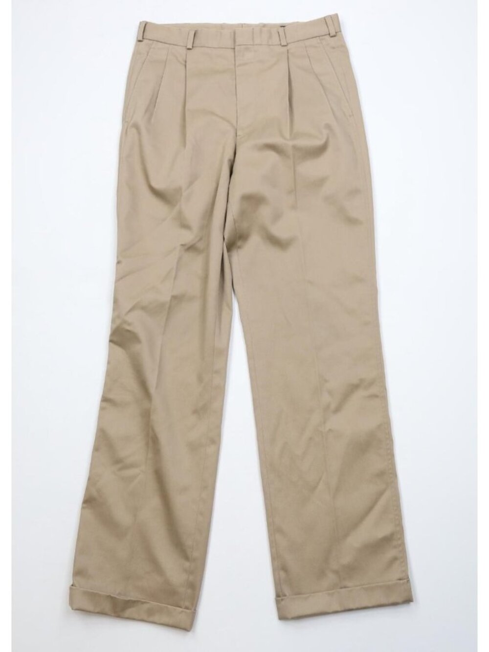 Vintage 90s Lands End Mens 31x32 Pleated Cuffed Wide Leg Chino Pants Beige